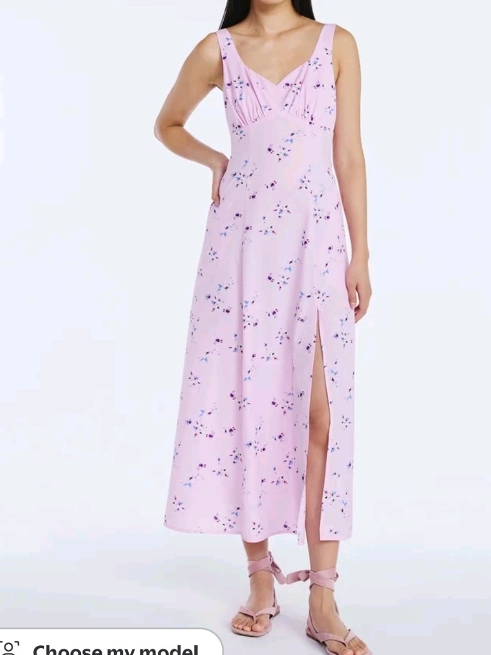 V-Neck Pink Floral Maxi Dress with Side Slit